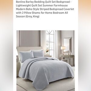 Modern Boho Style Striped Grey Bedspread Coverlet Set KING